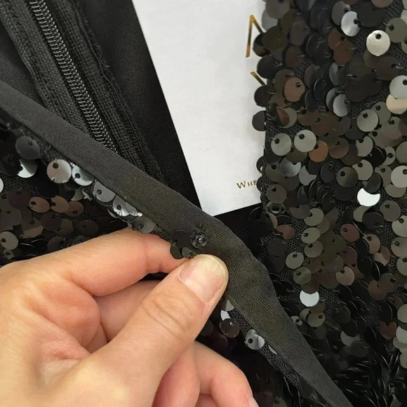 NEW WAYF Black CARRIE Balloon Long Sleeve Sequin Cocktail Mini Dress - Picture 13 of 13